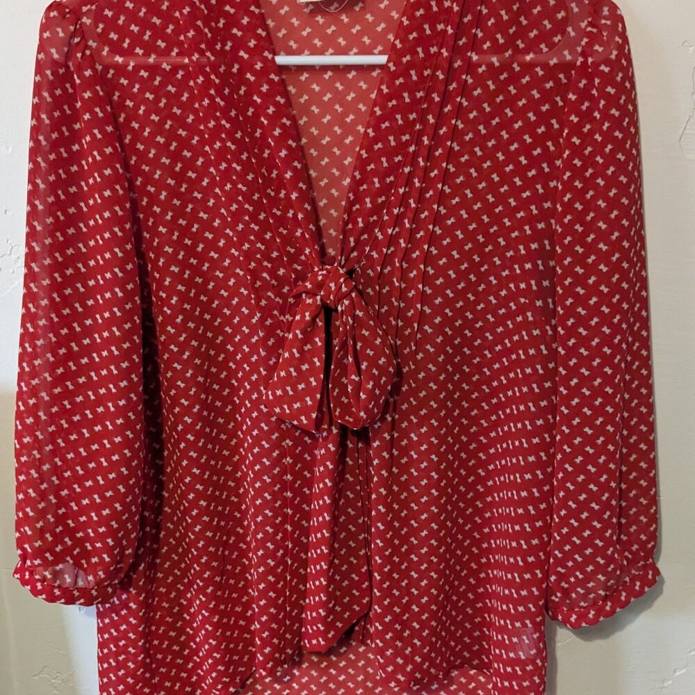 Red blouse with bow